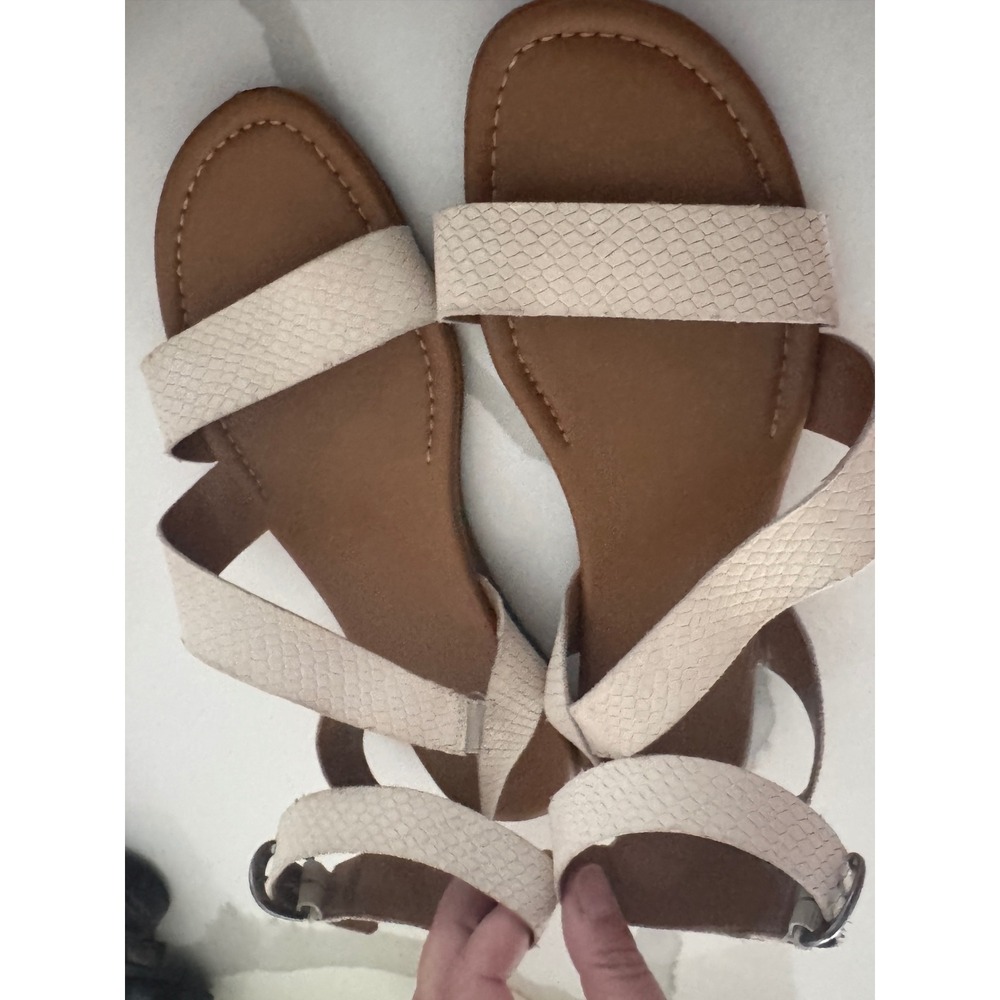 Faded Glory Cream Snakeskin‎ Multi Strap Ankle  Sandals Womens 9.5